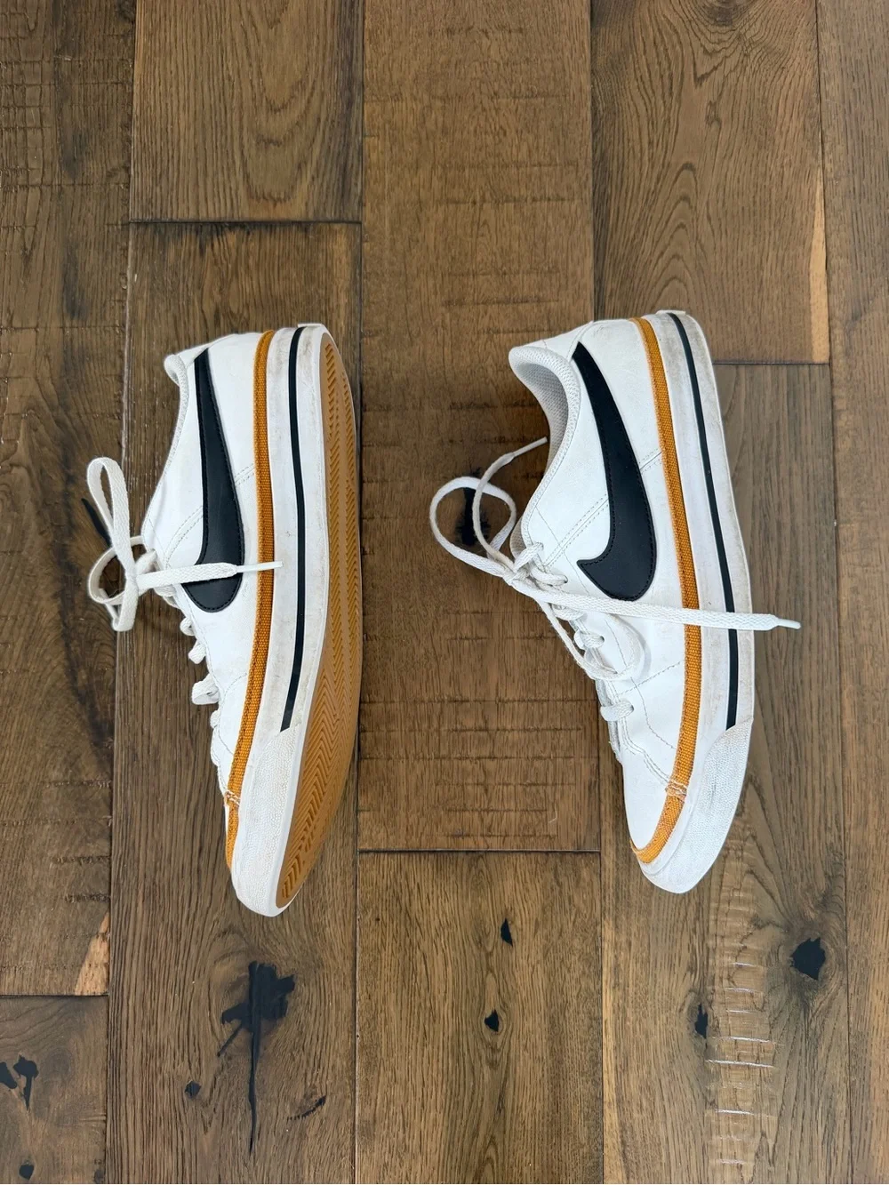 Nike Court Legacy White Black Gold Canvas Trim Sneakers Youth 7Y/Womens 8.5